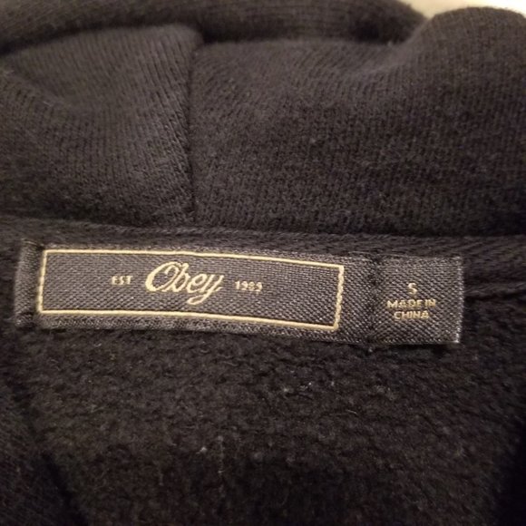 Women Obey Propaganda Hoodie Small Black Warm Simple Basic Logo Design - Picture 4 of 8